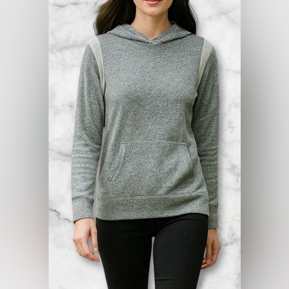 Old Navy Tops - Old Navy Heather Gray White Lightweight Pullover Hoodie Kangaroo Pouch Size L